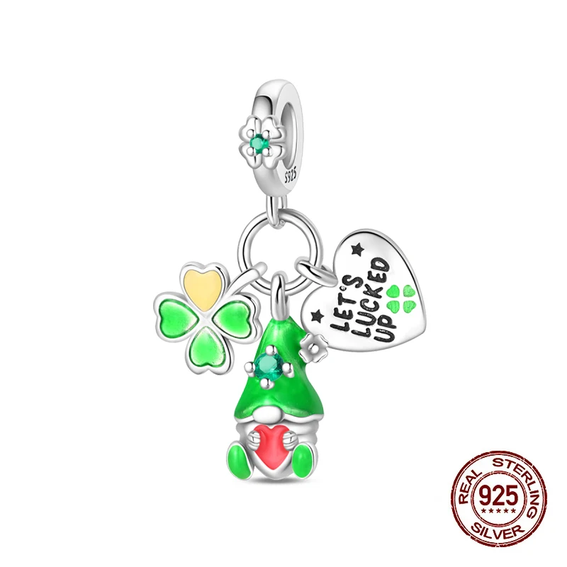 

New 925 Sterling Silver Green Lucky Four Leaf Clover Charm Beads Fit Original Bracelet For Bracelet Or Necklace DIY Jewelry Gift
