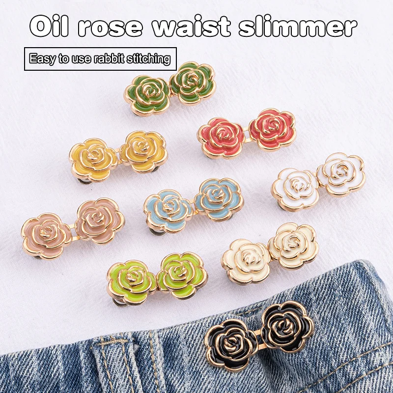 

[YU]Metal Buttons Rose Blossoms Waist Metal Flower Adjustable Skirts Tighten Pants Pin For Jeans Perfect Fit Reduce Waist