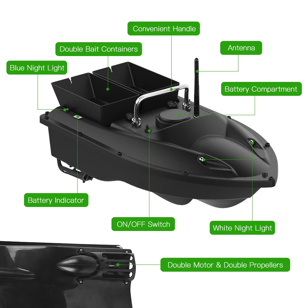 Wireless Remote Control Fishing Bait Boat Smart Fishing Feeder Fish Finder Device 430-540 yards Remote Range Auto Rc lure boat