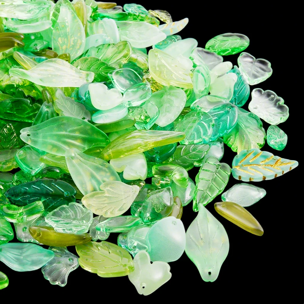30/50/100pcs Mixed Style Green Leaves Loose Beads Glass Material Crystal Bead For Earrings Bracelet DIY Jewelry Making Supplies