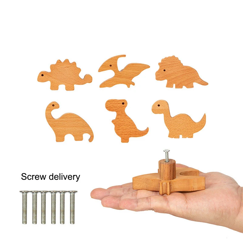 Wooden Animal Drawer Knobs Bedroom Decorative Drawer Cabinet Door Handle Children's Room Creative Cute Dinosaur Unique