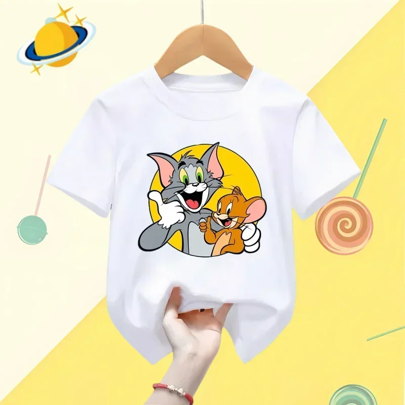 

Tom and Jerry Kids T-shirt Cat and Mouse Anime Print Casual Top Boys Girls Sweatshirt Short sleeve Baby clothing Disney
