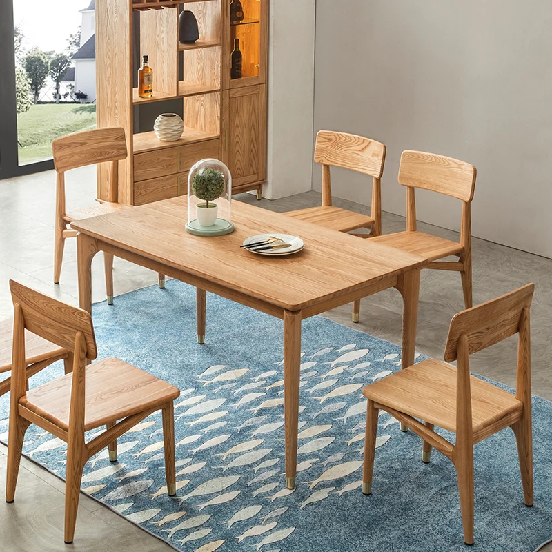 #Solid Ash Wood Dining Table, Minimalist Rectangular Dining Desk For Home Restaurant, Natural Texture Furniture
