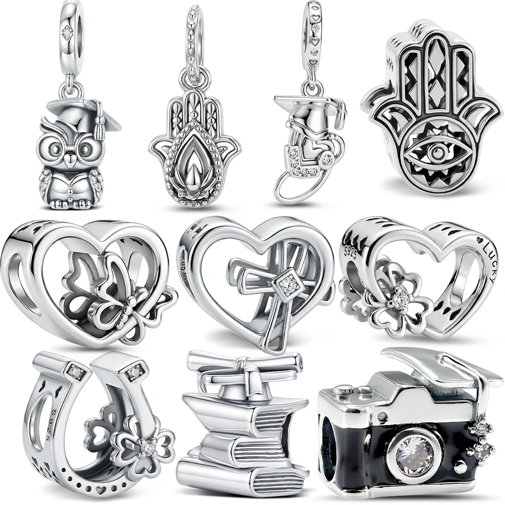 925 Sterling Silver Graduation Charm Owl Hamsa Hand & Heart 