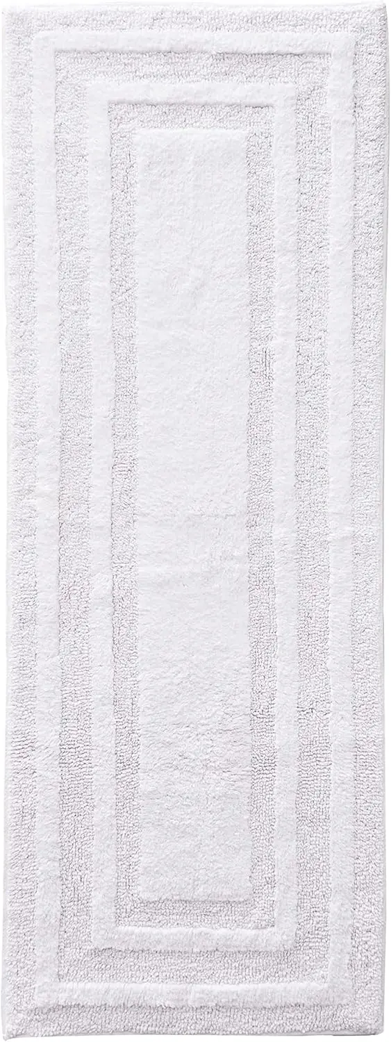 

Soft Plush Cotton Bathroom Runner Rug, Highly Absorbent Quick-Dry Skid-Resistant Backing, 22x60 Inches Logan White
