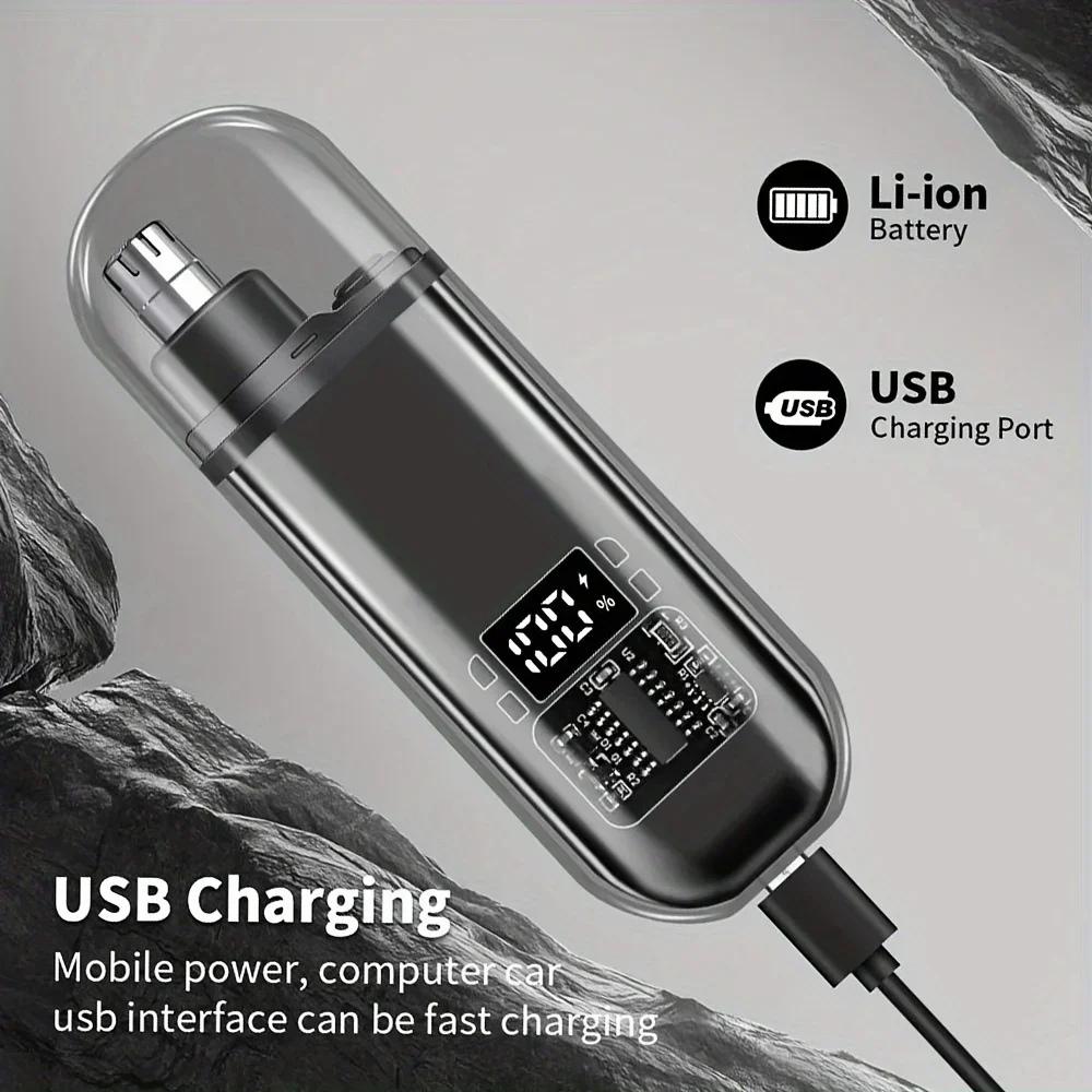 USB Rechargeable Nose & Ear Hair Trimmer for Men, Portable Mini Compact Design with Fast Charge, Electric Grooming Kit