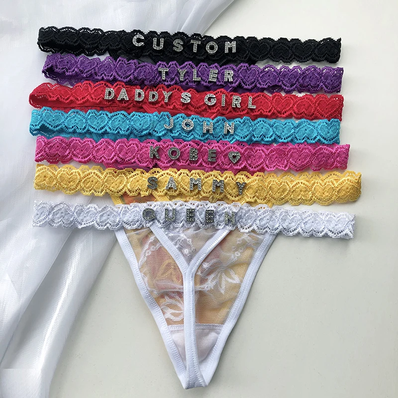 Custom Thongs Name Letters Women Sexy Lace Panties Customized Personalized G-Strings Valentines For Girlfriend Hotwife Gifts