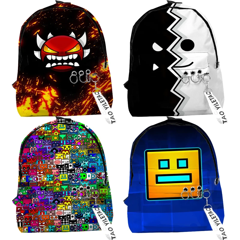 Children Angry Geometry Dash 3D Print Backpacks Students Cartoon Anime School Bags Boys Girls Kids Bookbags Rucksacks Mochilas