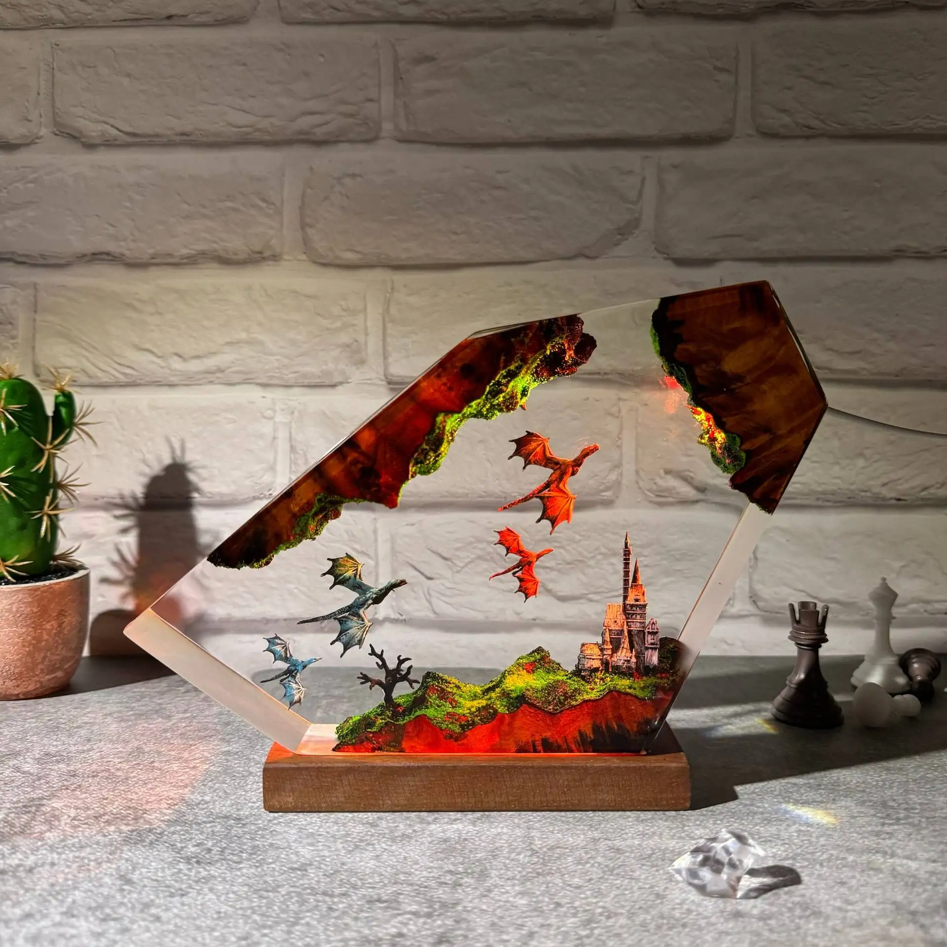 

Resin Lamp Flying Dragon Theme Night Light Creative Art Decoration Magic Castle Landscape Table Lamp USB Charging