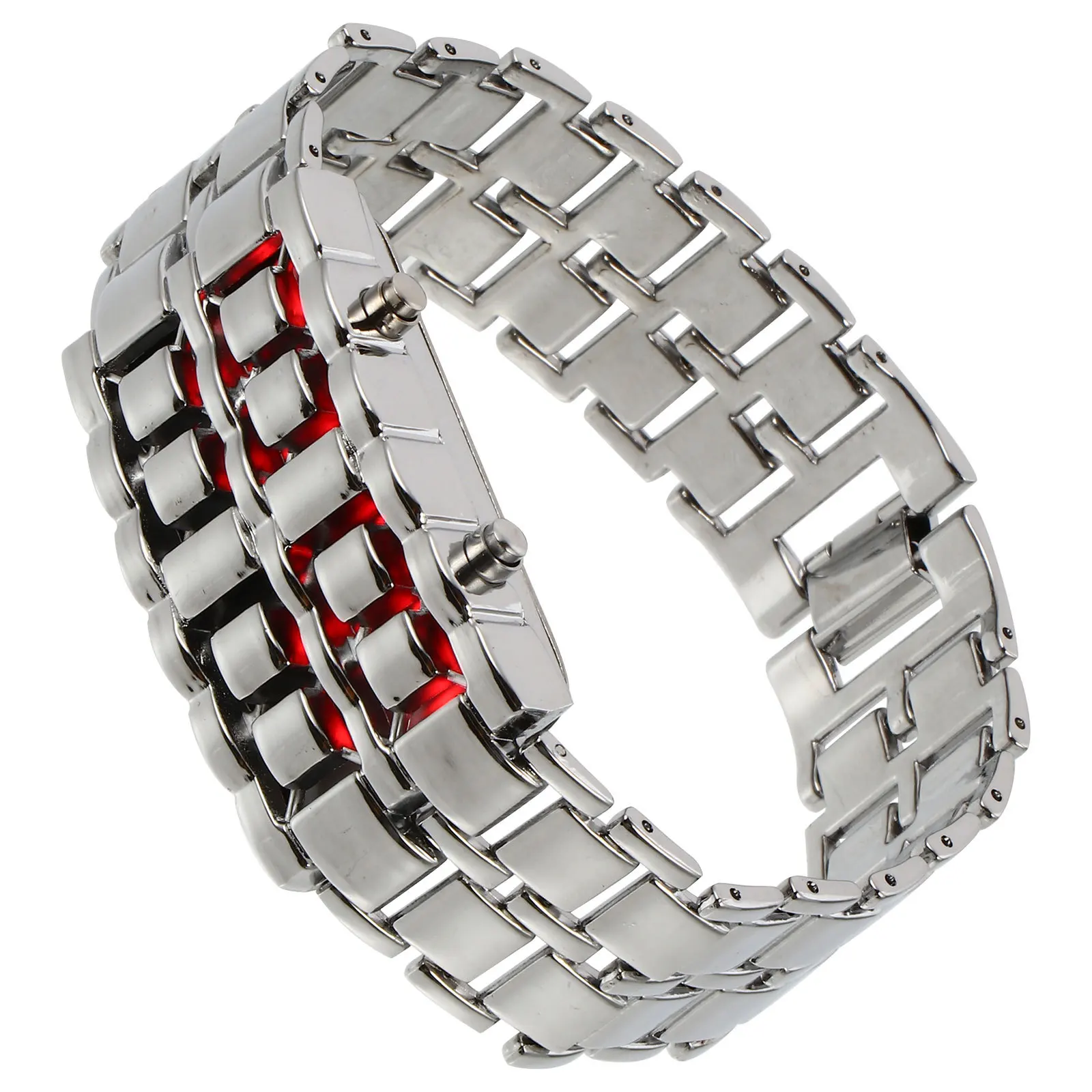 

LED Men Watch Red Digital Bracelet Timepiece Rectangular Chain Design Fashion Retro Glow Lava Style Gift for Him
