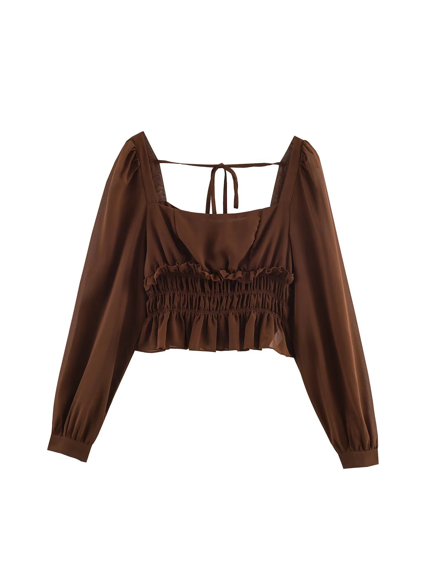 

Women Brown Square Collar Blouses and Shirts Y2k Vintage 2000s Aesthetic Elegant Long Sleeve Shirt For Women Clothes Spring 2026