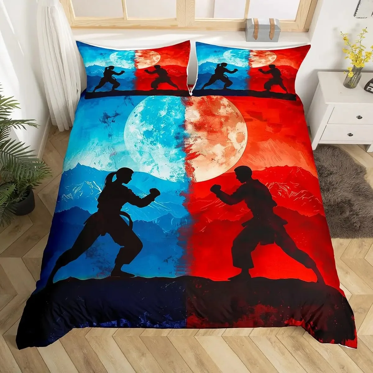 Taekwondo Duvet Cover Set King Queen Size,Chinese Martial Art Kung Fu Bedding Set,sport Theme Quilt Cover with 2 Pillowcases