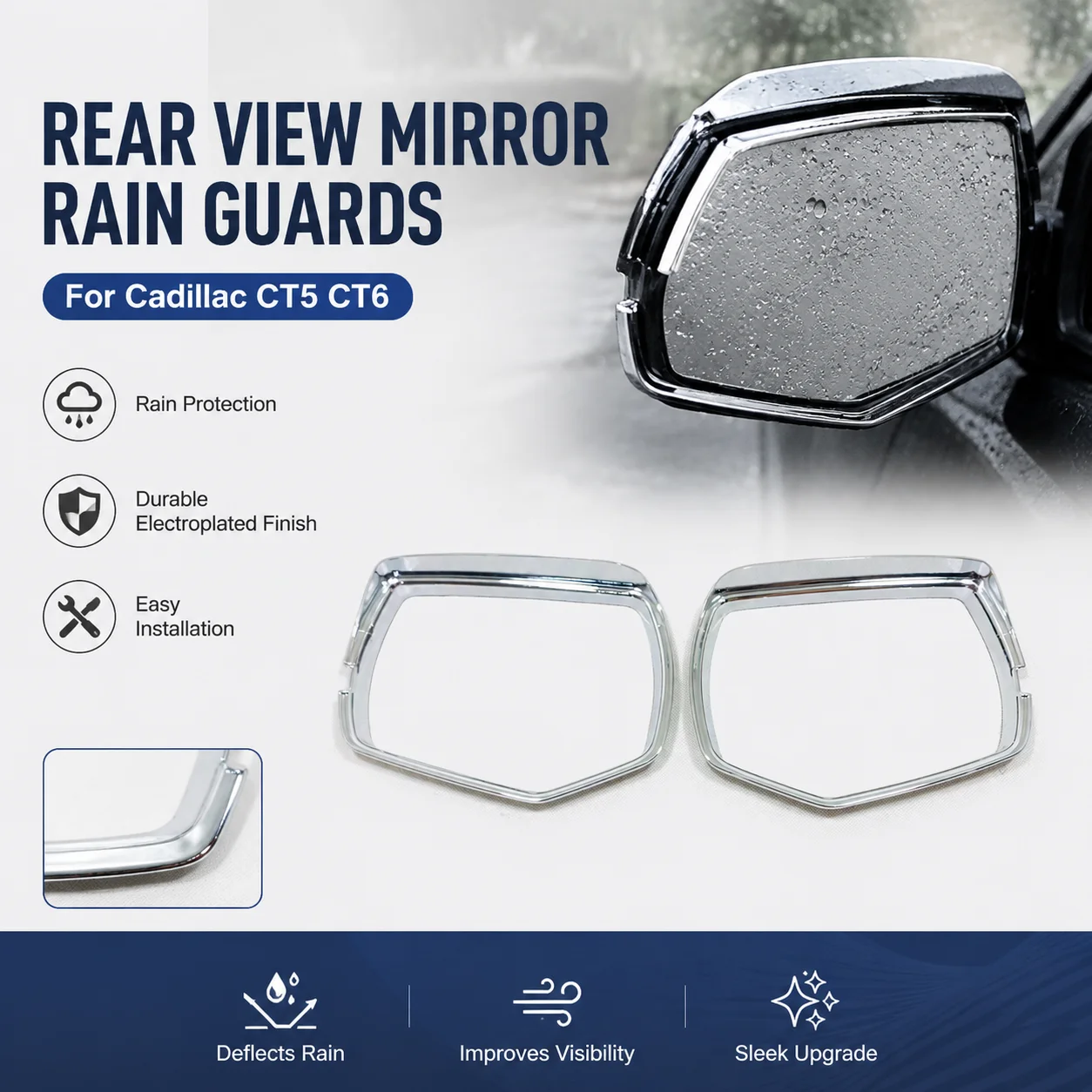 For Cadillac CT5 CT6 Rear View Mirror Rain Guards Electroplated 2pcs