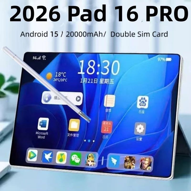 2026 Pad 16 Pro 12 inch Android 15 5G tablet 24GB+2TB 20000mAh original global version Snapdragon 8gen3 dual card WIFI 4K HD Tab