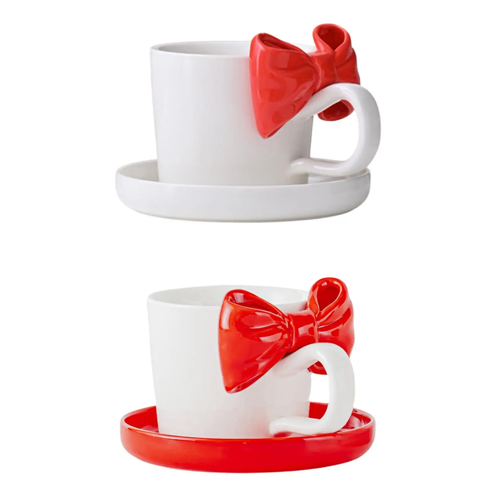 

Ceramic Tea Cup and Saucer Bow Tie Multifunctional Novelty Latte Art Mug with Saucer Office Afternoon Tea Cup for Birthday Gift