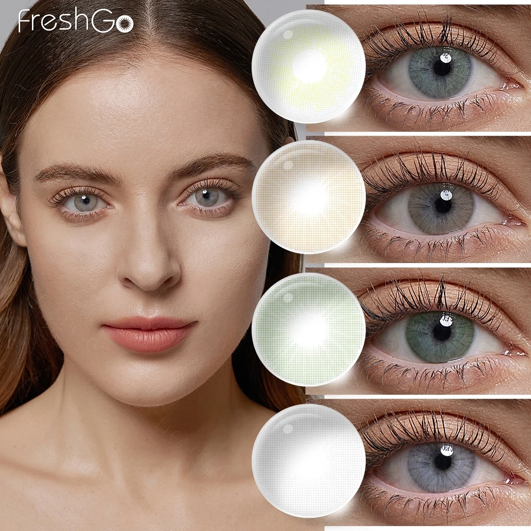 Lentes de contacto coloridas naturais FRESHGO 14,2 mm Copacabana/Buzios para uso anual. Alta qualidade, ajuste perfeito para o uso diário. Suaves e elegantes.