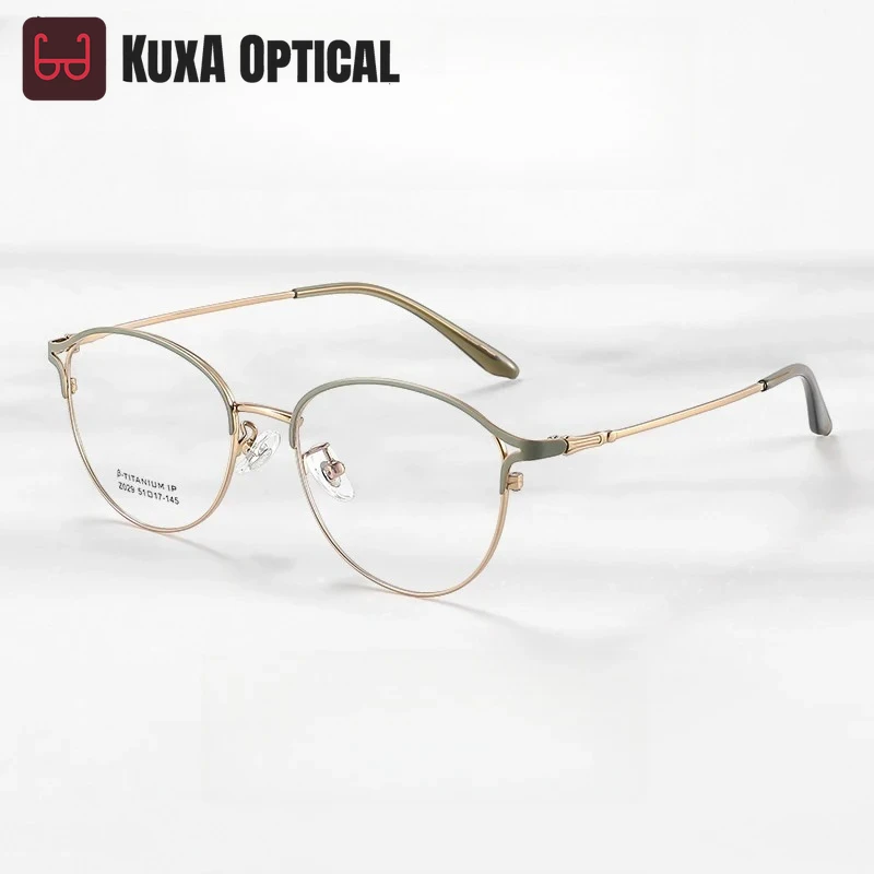 

KUXA круглая оправа для очков, модные модные винтажные очки, оптические очки для мужчин и женщин Gafas, зеленое золото, свежая стильная оправа для Cry