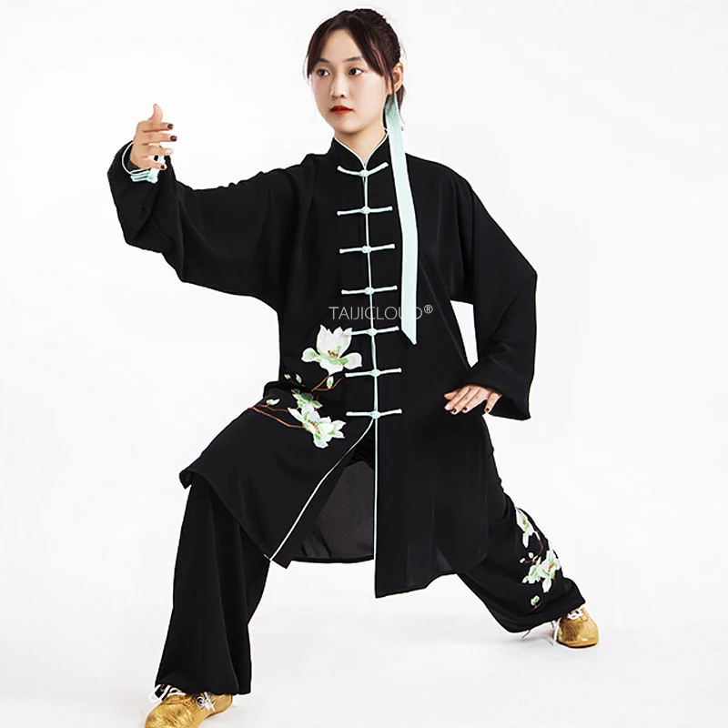 Women's Extended Silk-Linen Tai Chi Suit | Hand-Embroidered Martial Arts Performance Wear | Custom Kung Fu Costume