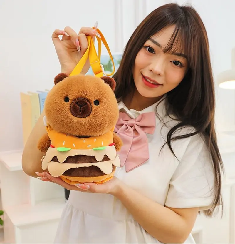 Miniso Burger Plush Toy Backpack Capibala Crossbody Bag Detachable Potato Chips Bear Bag Gift for Children