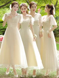 Sweet Elegant Long Maids Dress 2025 New Style Short Sleeve Wedding Ceremony Performance Sister Group Chorus Pleated Skirt