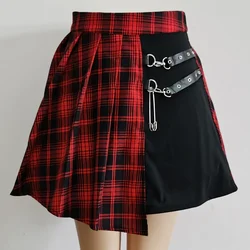 Goth Skirt New Fashion Female Women Mini Skirts Casual Basic Fashion All Match Plaid Vintage Irregular High Waist College Wind