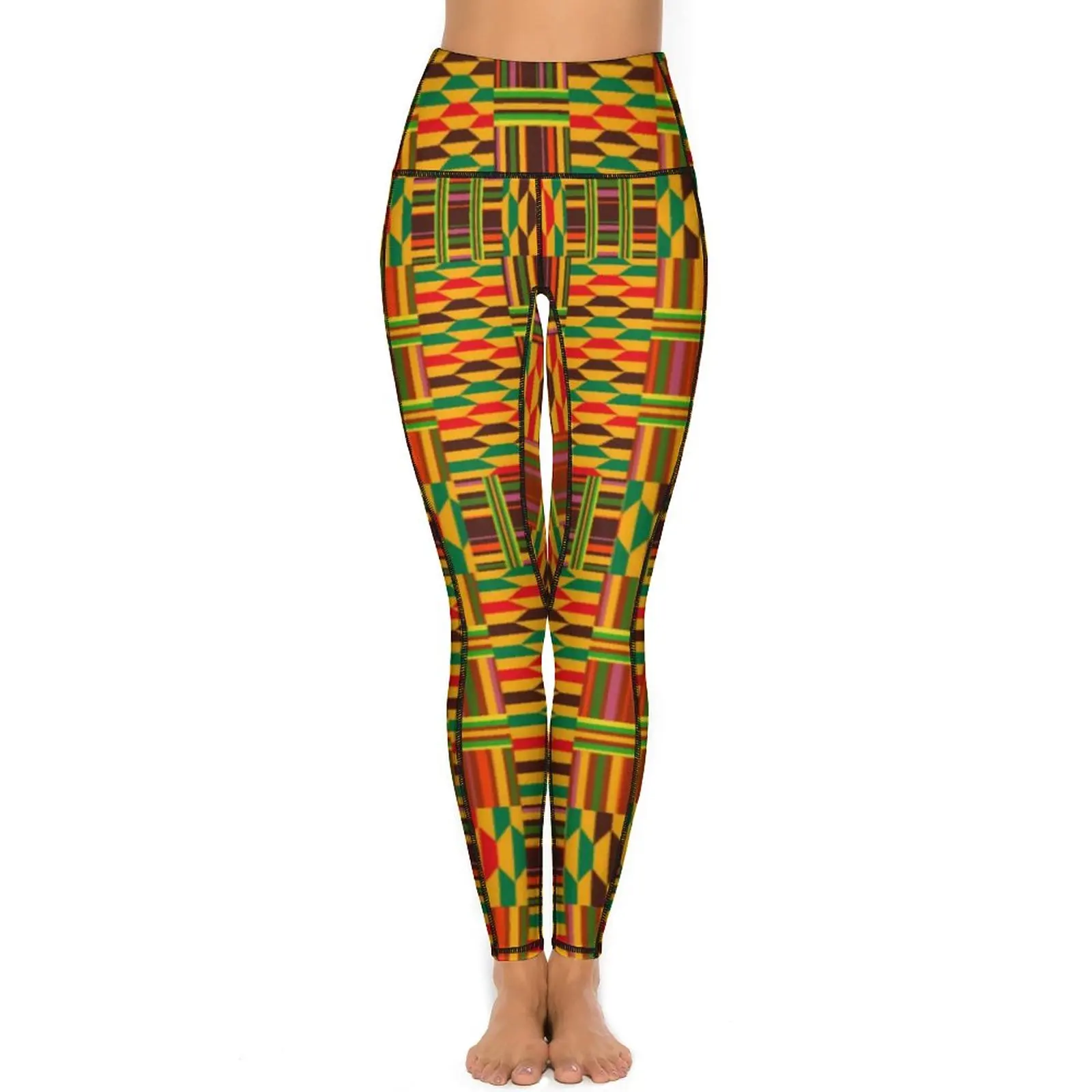 Vintage African Leggings Pockets Colourful Kente Printed Yoga Pants High Waist Fitness Yoga Legging Retro Stretchy Sport Pants