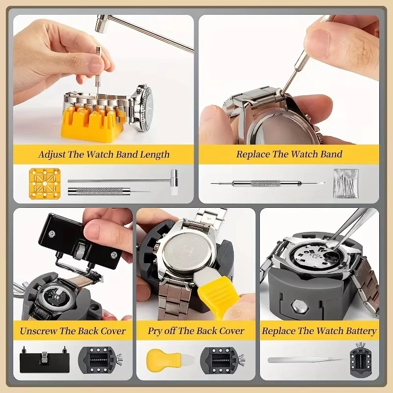 72pcs Watch Repair Kit Professional Tool Set with Battery Replacement Link Removal Band Adjustment 18 Sizes Band Pins