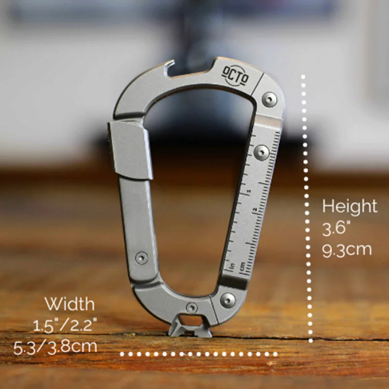 OCTO Multifunctional titanium 18-in-1 carabiner with window breaker, daily portable tool