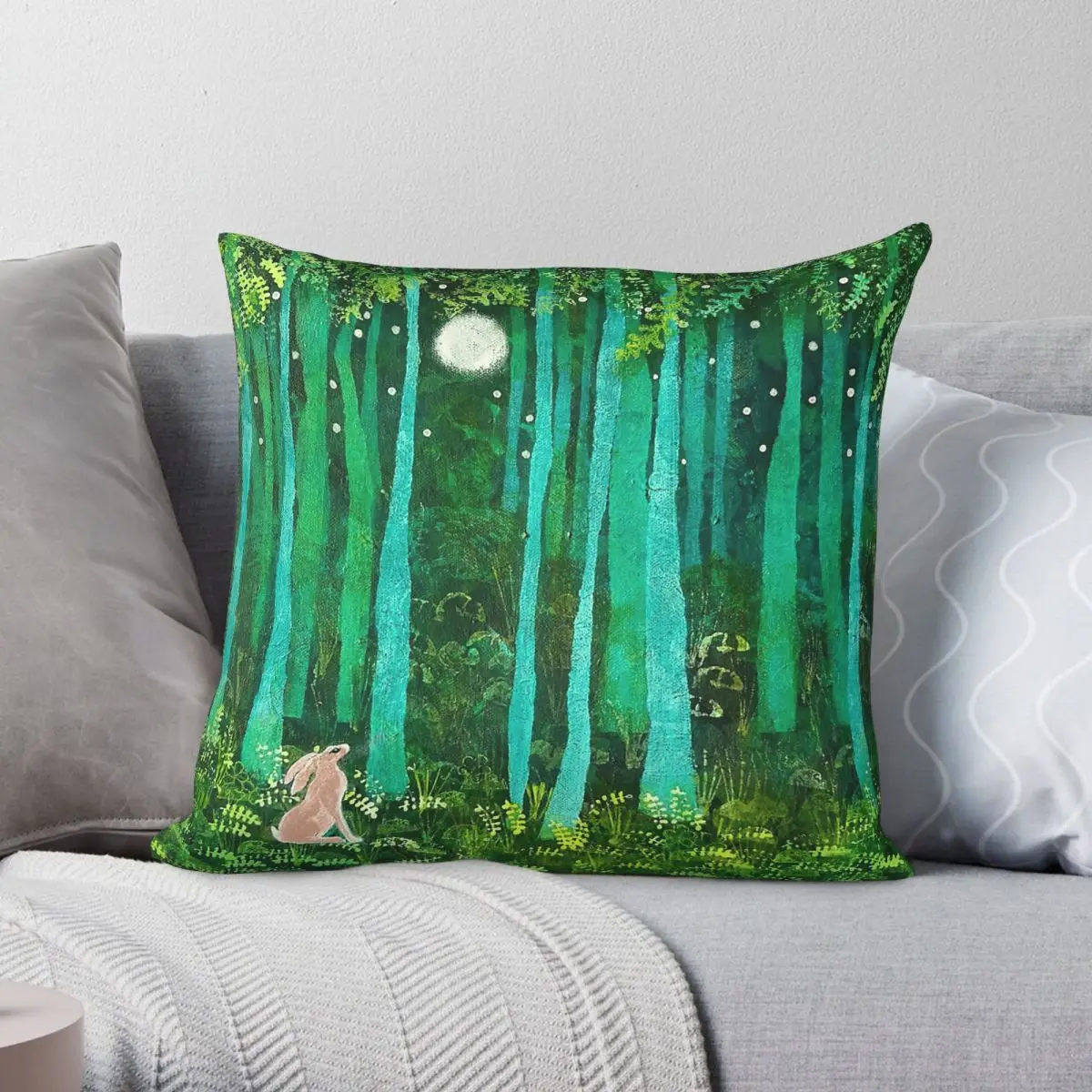 Hare Forest Night Moon Square Pillowcase Polyester Linen Velvet Pattern Zip Decorative Pillow Case Room Cushion Cover Wholesale