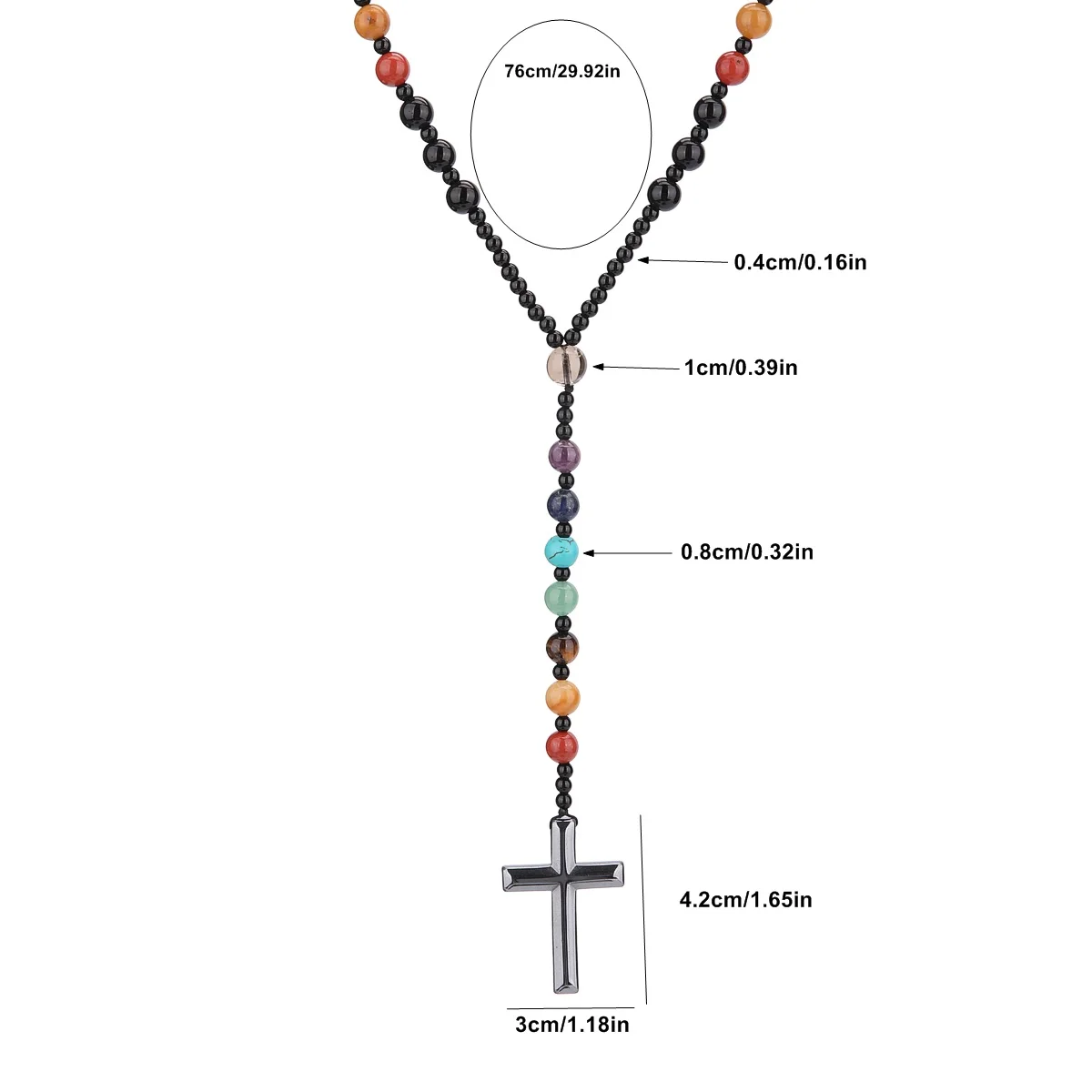 8mm colorful Beads Chakra Cross Pendant Necklace for Men and Women Jewelry Gift