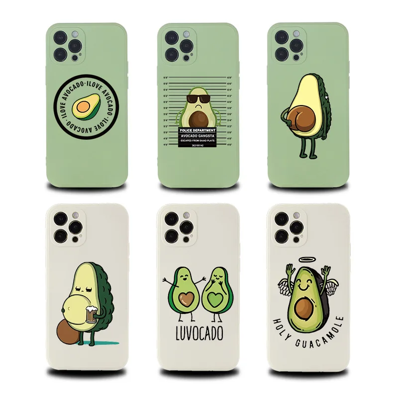 Liquid Silicone Cartoon Avocado Case for iPhone 13 Pro Max mini 12 Pro Max 11 7 8 Plus X XS Max XR Cover High Quality Cover