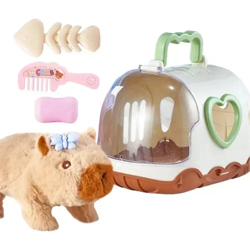 Capibara elettrico bambola da passeggio giocattolo con suono bambole di peluche elettriche per bambini giocattolo animale capibara peluche figura set colore casuale