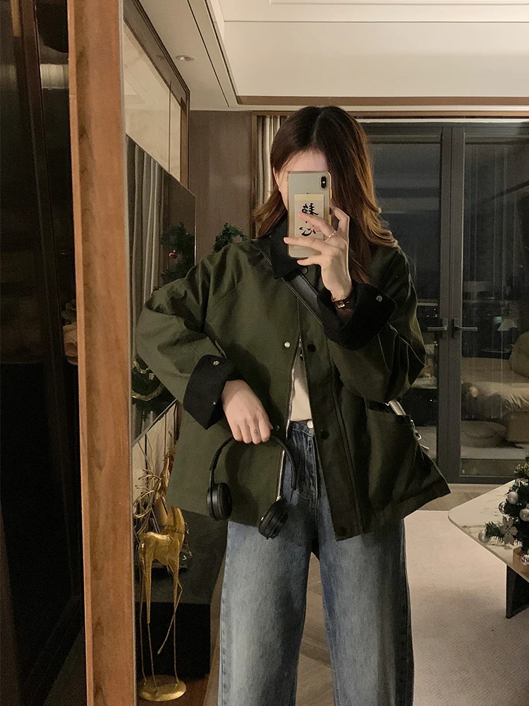 

Baseball Jackets Korean Womens Lace Fishbone Petite Ribbed Ulzzang Trendy Sequined Collared Splashproof Stand-Collar Athleisure