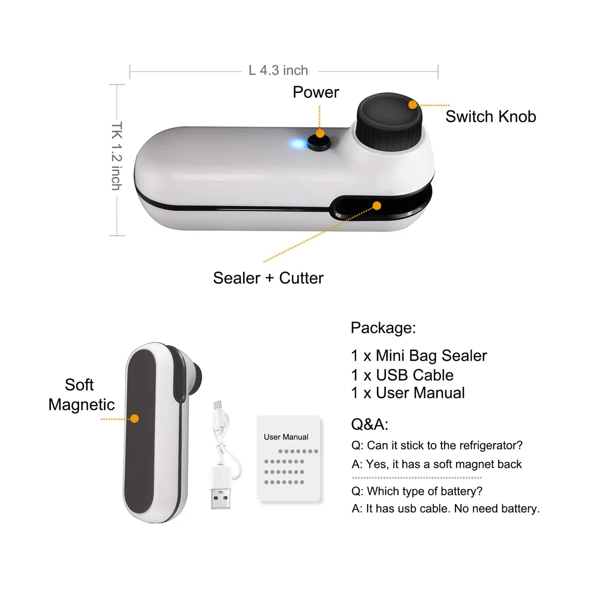 Mini sigillante per sacchetti, termosaldabile sigillante per sacchetti, termosigillatore e taglierina ricaricabili USB 2 IN 1, con sigillante per sacchetti portatile