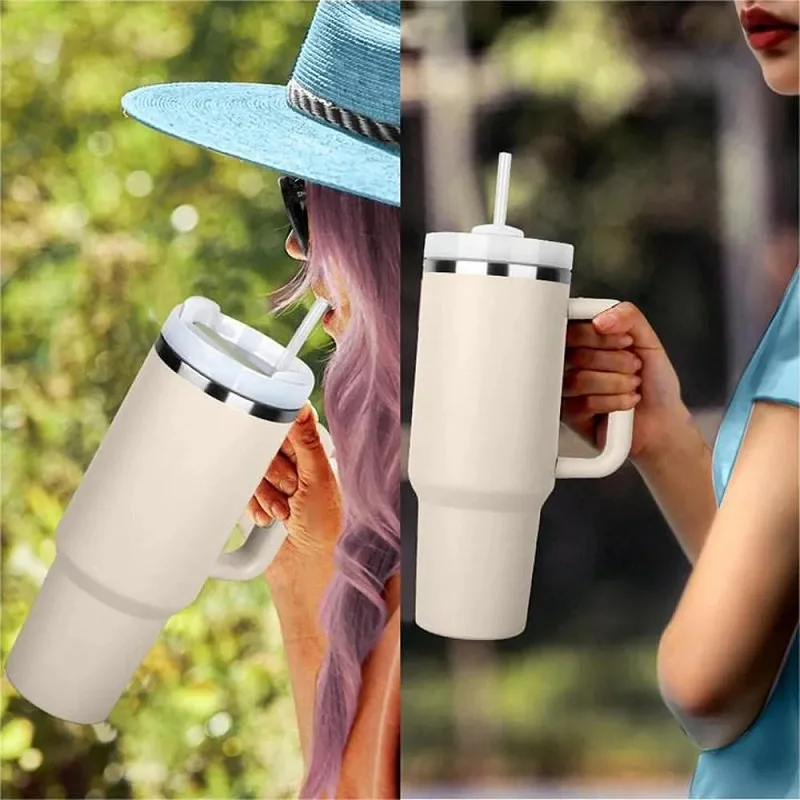 40oz Insulated Tumbler acuum Cup Thermal Mug for with Handle Straw Stainless Steel Hot and Cold Coffee Drinks