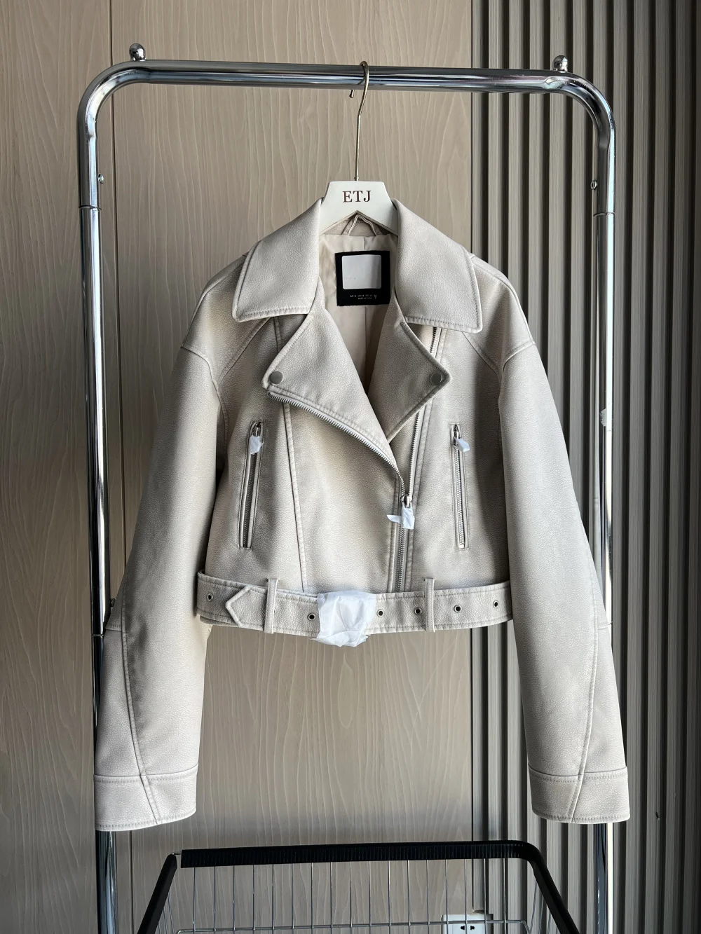 Faux leather biker jacket 2024 traf New y2k lapel zipper decoration loose version short women\'s imitation leather coat