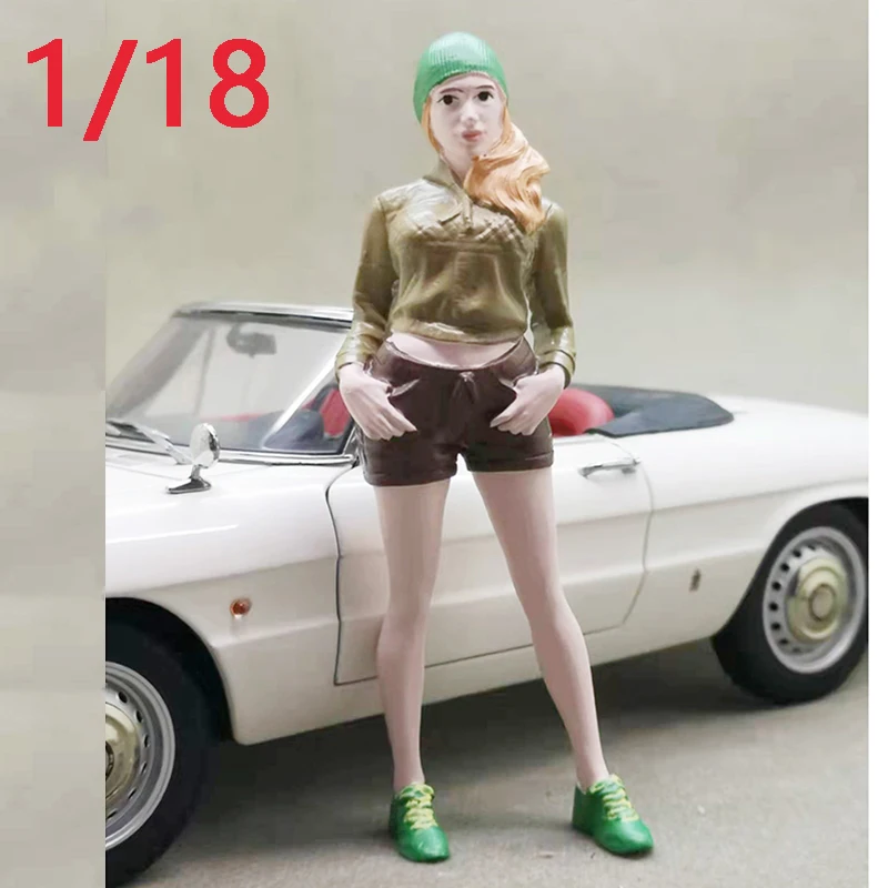 

Resin 1/18 Scale Blonde Girl Doll Green Hat Suitable For 1/18 Scale Car Model Shoot Accessory Adult Collection Display Boy Toy