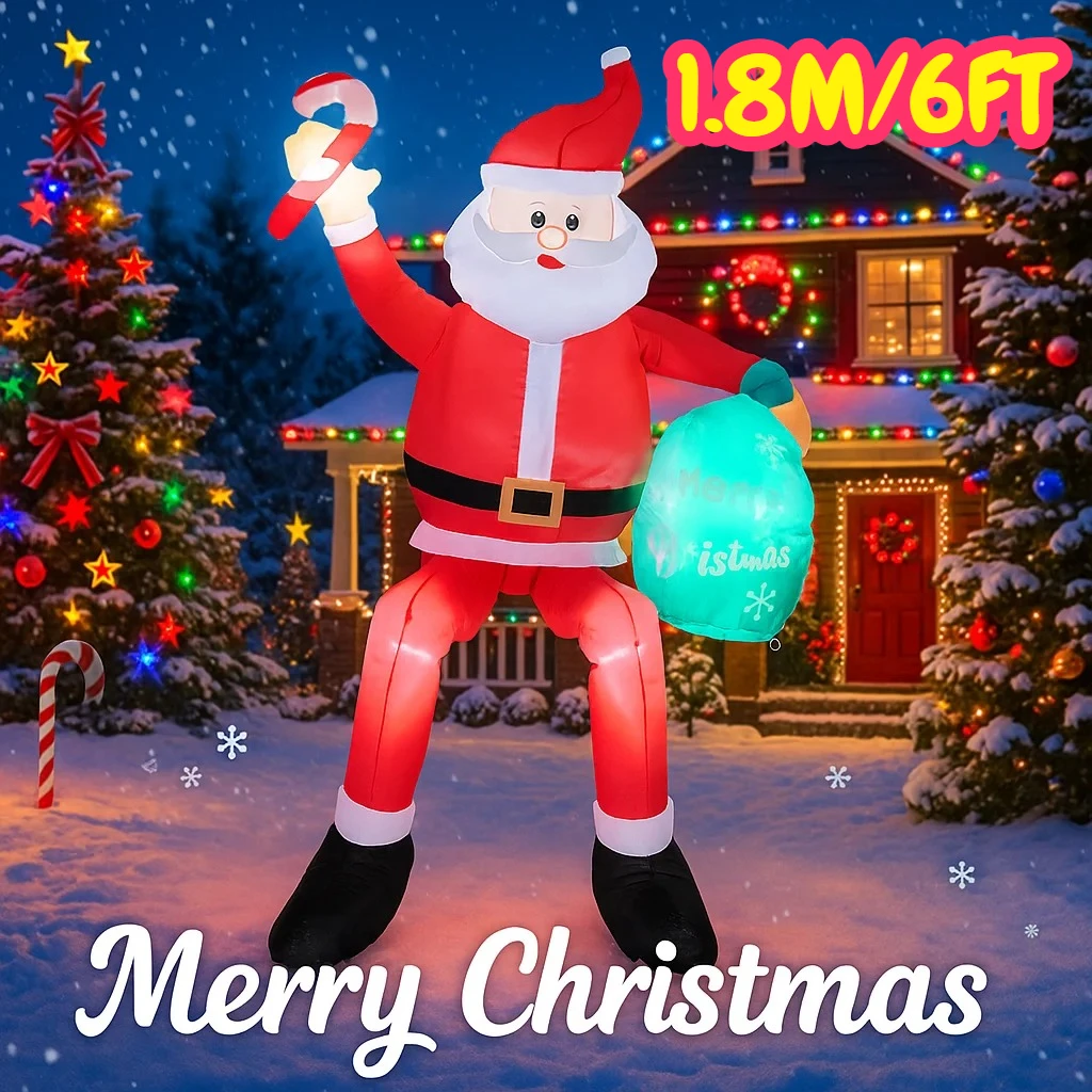 

1,8 м/6 футов Санта-Клаус, конфеты, рождественские украшения, домашние надувные игрушки со светодиодными фонарями, двор, рождественская вечеринка, декор своими руками, уличный декор