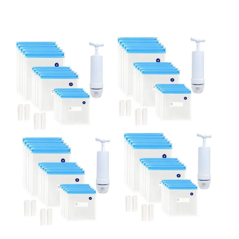 

A84X-Sous Vide Bags 80Pack Reusable Electric Vacuum Food Storage With 4 Hand Pump,3 Size Sealed Bag,16 Clip