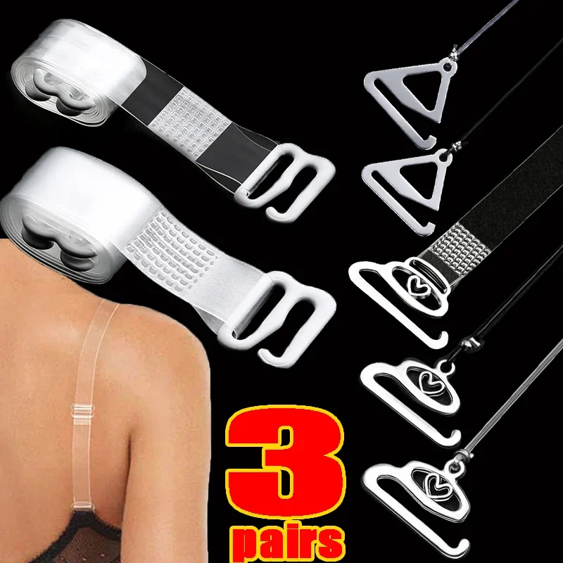 3Pairs Transparent Invisible Bra Straps Women's Sling Detachable Adjustable Shoulder Strap Elastic Belt Intimates Accessories