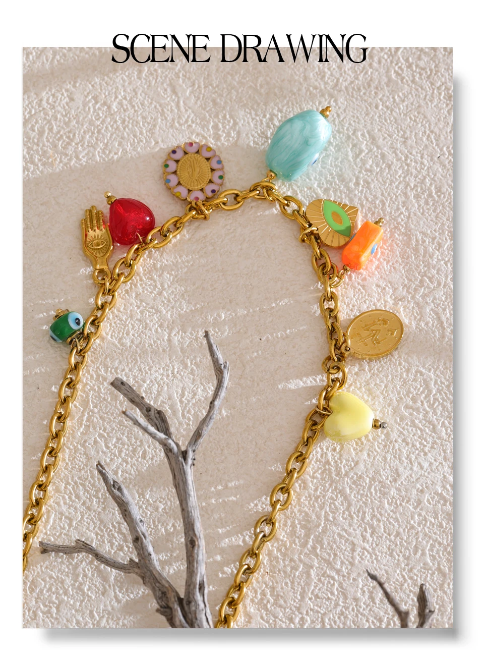 Yhpup Trendy Edelstahl Keramik Auge Herz Charms Anhänger Tropfen Halskette Goldene PVD Überzogene Mode Kragen Charme Schmuck Geschenk – Detail 7
