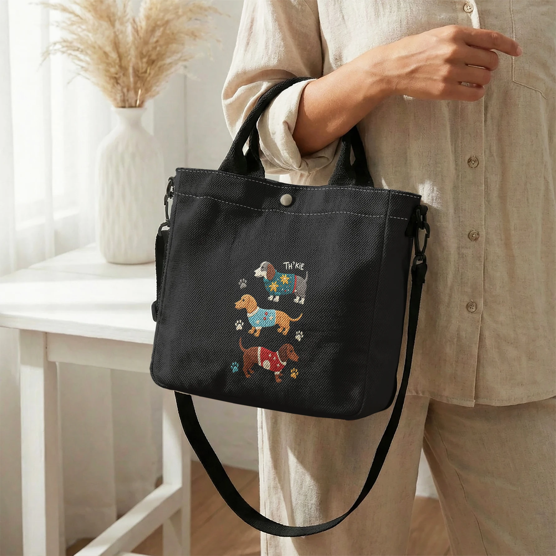 Dachshund Puppy Print Tote Bag Large Capacity Shoulder Bag For Shopping Travel Daily Use