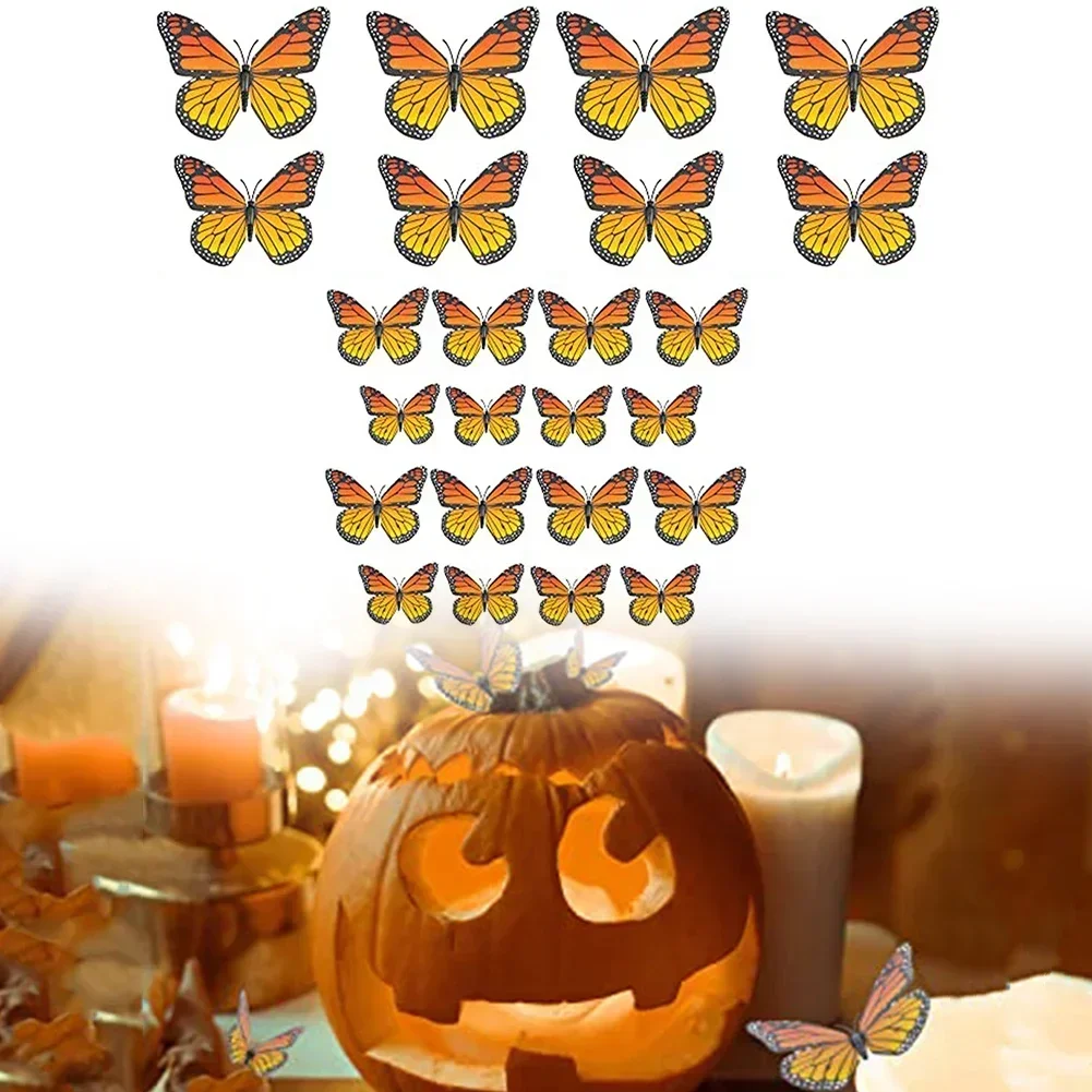 24 Pieces Monarch Butterfly Decorations For Home, Craft, Party And Room Art Stickers Room Home Decor DIY Wall Decoration 