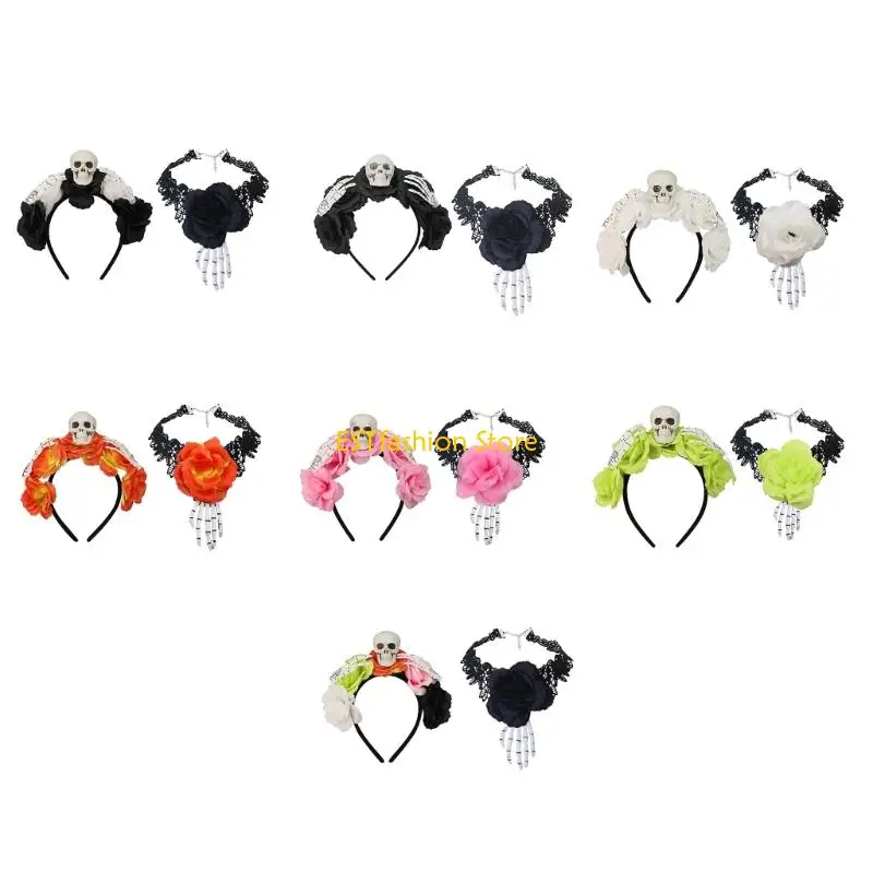 

Y5GC Reusable Practical Skull And Blooms Headband Halloween Accessory For Outdoor Event
