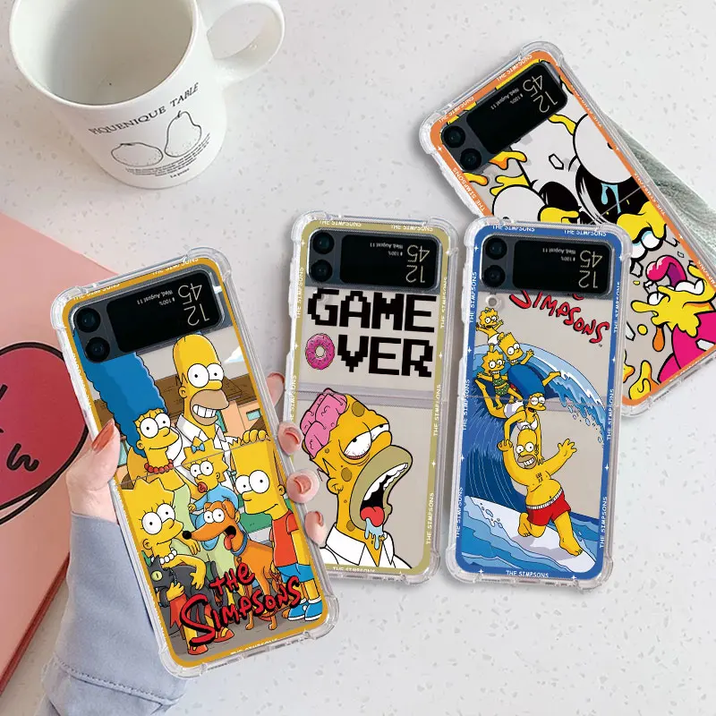 Disney Simpsons Funny Family phone Airbag Case for Samsung Galaxy Z Flip4 Z Flip3 5G zflip4 ZFlip 3 z flip 4 3 Clear Coque funda