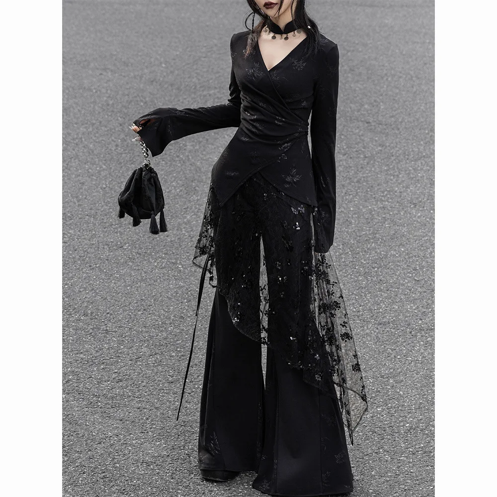 2026 New Black Pendant Sequin Lace Fart Curtain Women Autumn Winter Layered Hem Skirt Streetwear Curtain Covering Buttocks Skirt view 4
