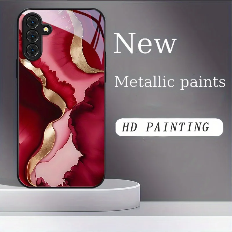 Red textured pattern glass phone case suitable for Samsung Galaxy S26 S25 S24 S23 S22 S20 FE/Ultra/Plus anti drop back cover