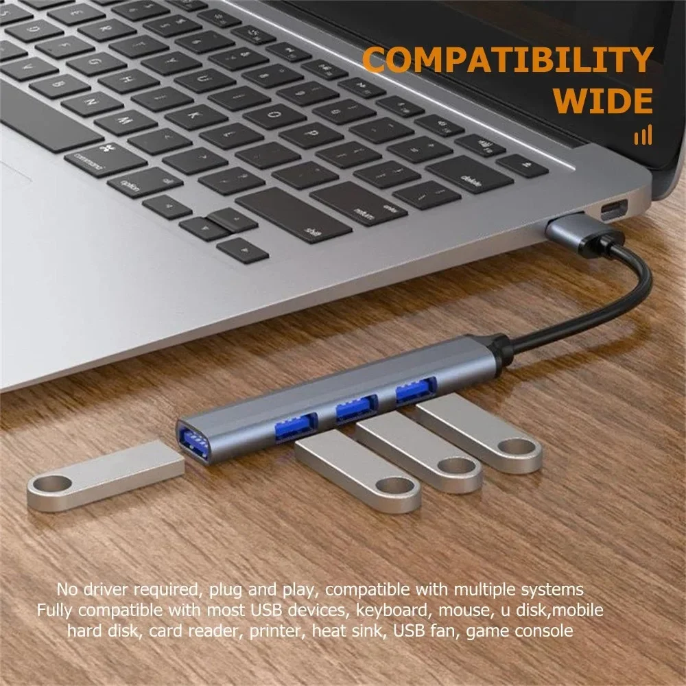 High Speed USB Expansion Hub, 4-Port Type C Splitter, Compact OTG Dock Compatible with Mainstream Laptops and Tablets