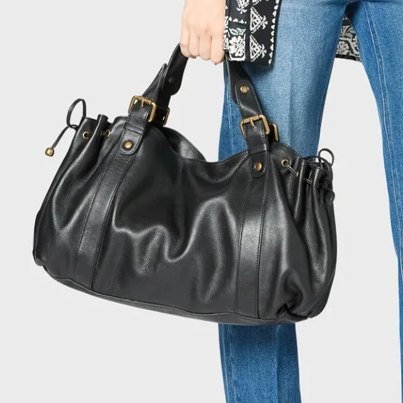 

SHELKSBAG Large Capacity Woman Handbags 2025 New Fashion Soft Sude Leather Tote Bag Luxury Designer Everyday Style Shoulder Bag