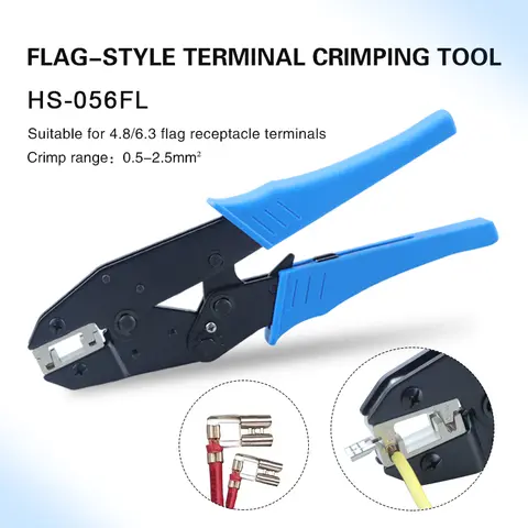 Flag Shaped Terminal Crimping Pliers HS-056FL Ratchet Crimping Pliers 4.8/6.3 Plug-in Spring Terminals 0.5-2.5mm Square